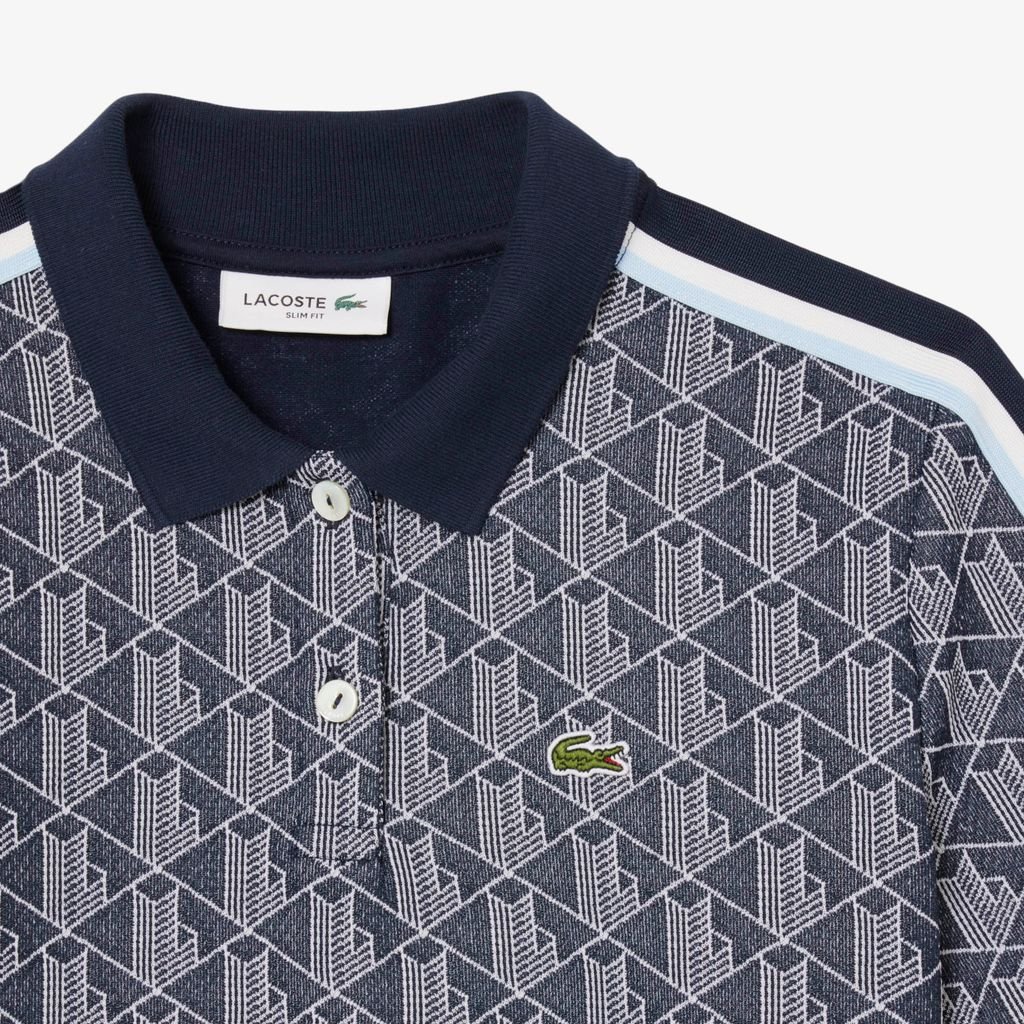 Áo Polo Lacoste Nữ Ôm Dáng Họa Tiết Monogram Chất Vải Jacquard