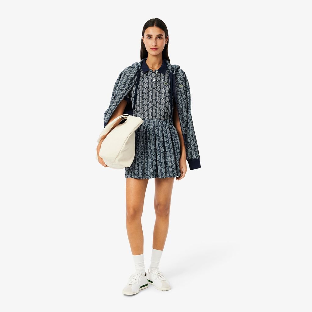 Áo Polo Lacoste Nữ Ôm Dáng Họa Tiết Monogram Chất Vải Jacquard