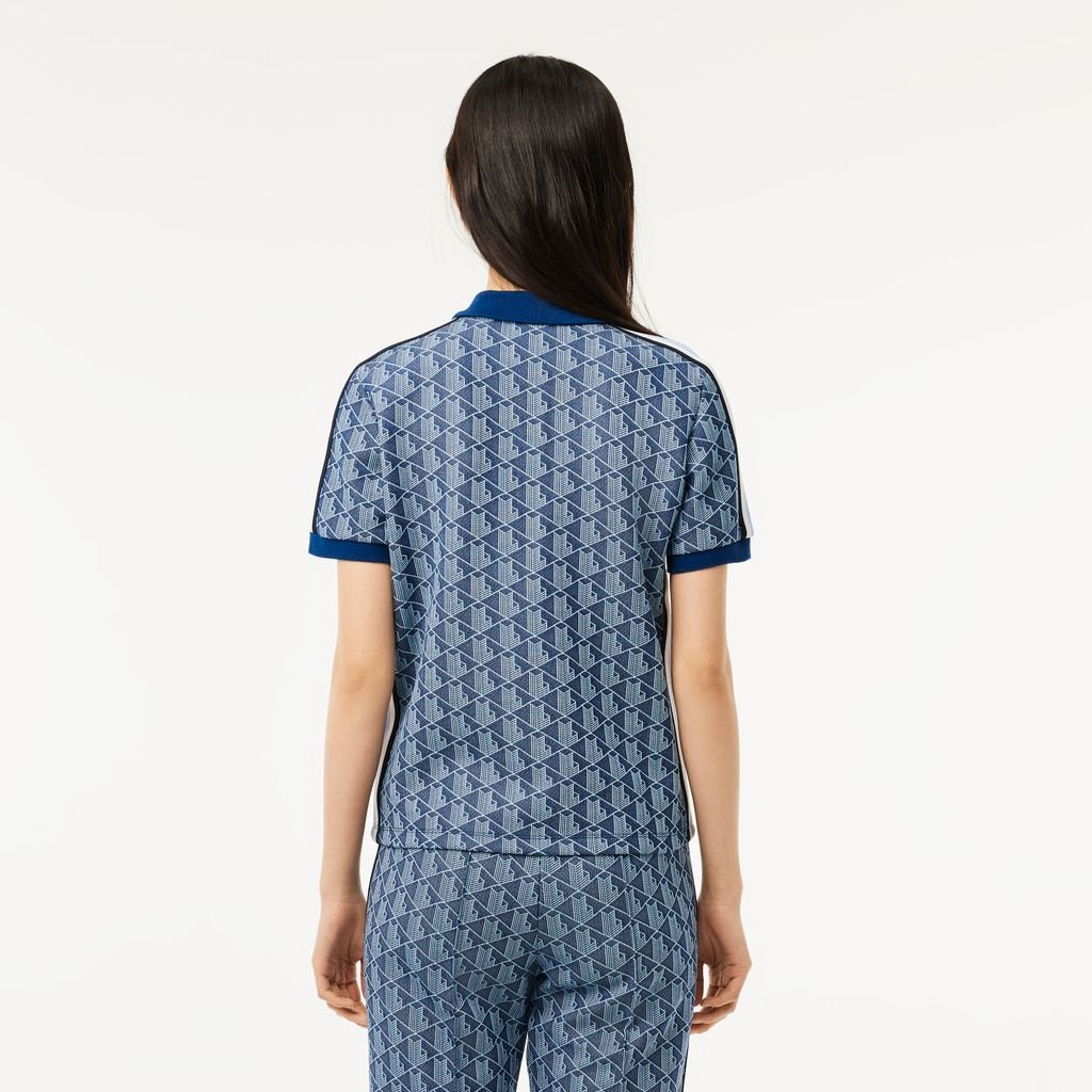 Áo Polo Lacoste Nữ Ôm Dáng Họa Tiết Monogram Chất Vải Jacquard