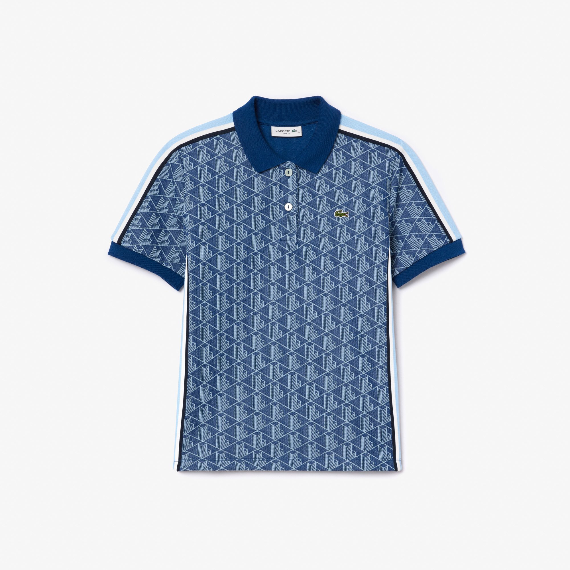 Áo Polo Lacoste Nữ Ôm Dáng Họa Tiết Monogram Chất Vải Jacquard