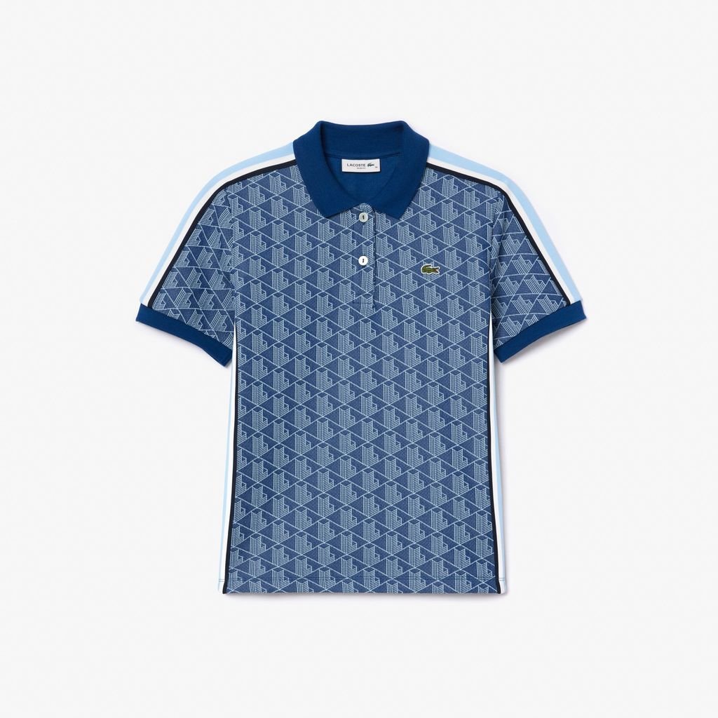 Áo Polo Lacoste Nữ Ôm Dáng Họa Tiết Monogram Chất Vải Jacquard