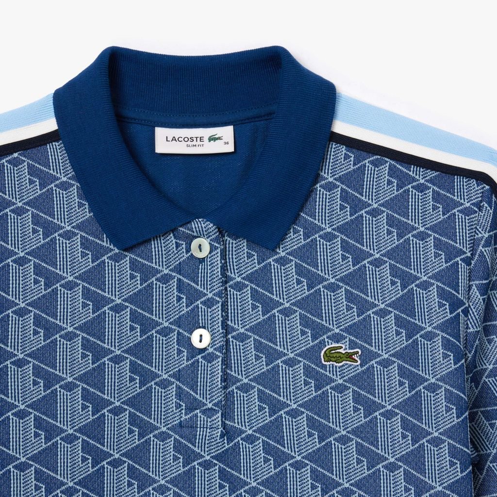 Áo Polo Lacoste Nữ Ôm Dáng Họa Tiết Monogram Chất Vải Jacquard