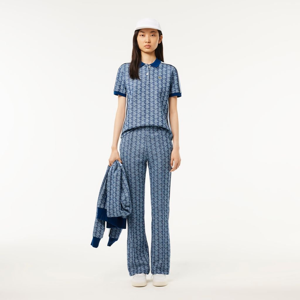 Áo Polo Lacoste Nữ Ôm Dáng Họa Tiết Monogram Chất Vải Jacquard
