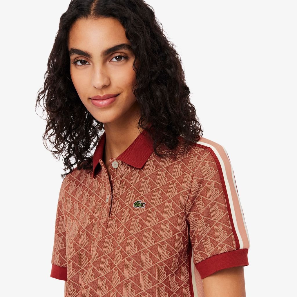 Áo Polo Lacoste Nữ Ôm Dáng Họa Tiết Monogram Chất Vải Jacquard