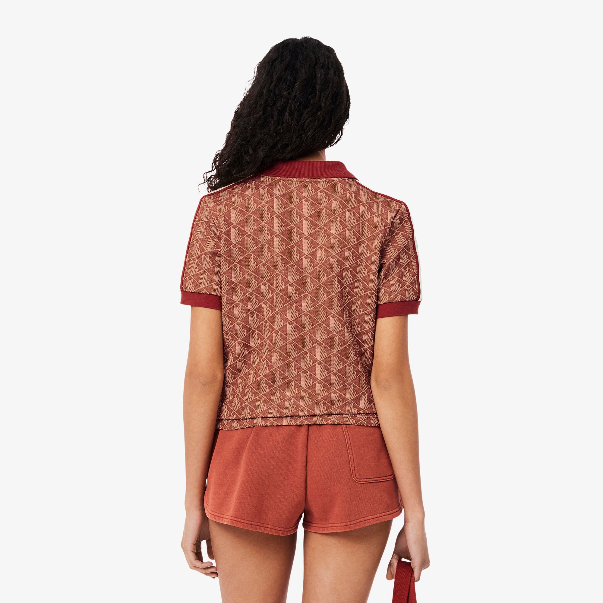 Áo Polo Lacoste Nữ Ôm Dáng Họa Tiết Monogram Chất Vải Jacquard