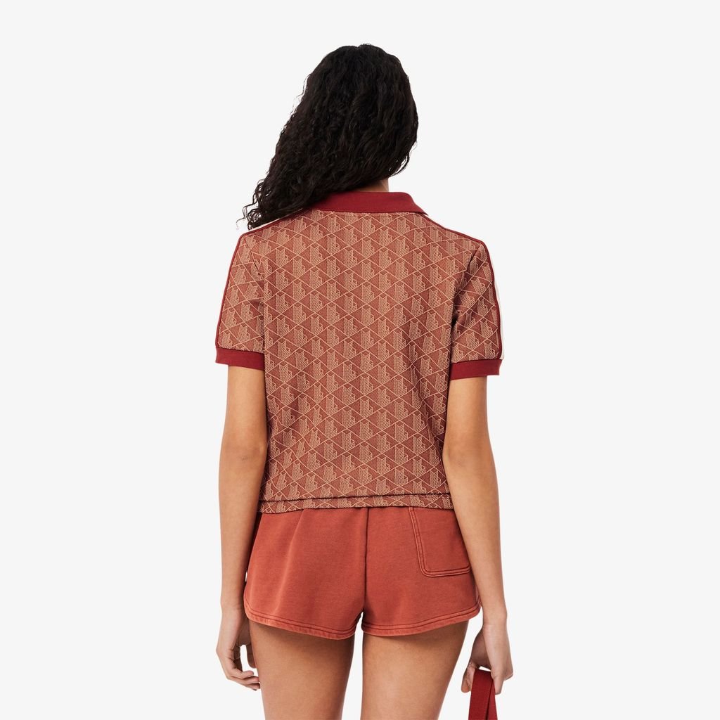 Áo Polo Lacoste Nữ Ôm Dáng Họa Tiết Monogram Chất Vải Jacquard