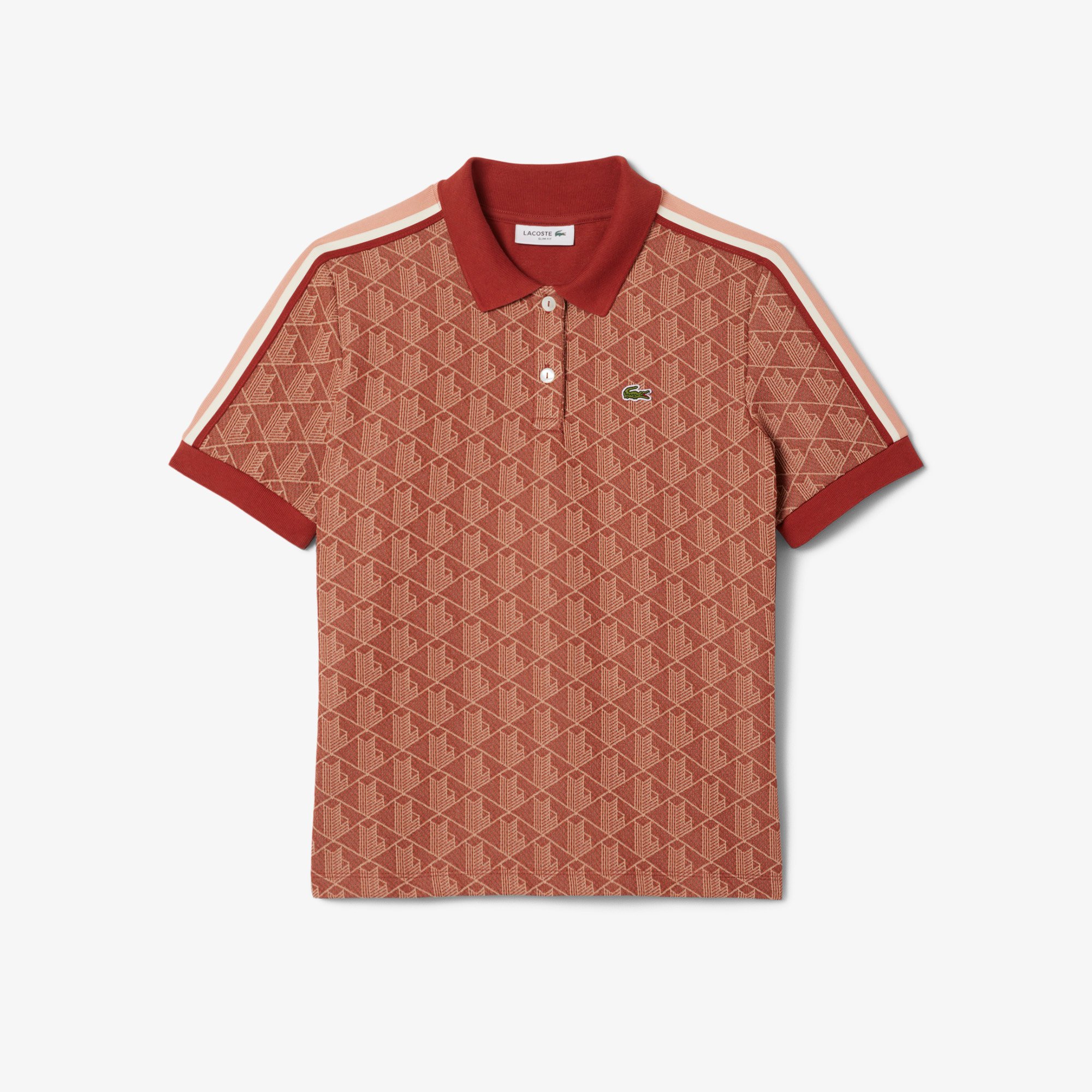Áo Polo Lacoste Nữ Ôm Dáng Họa Tiết Monogram Chất Vải Jacquard