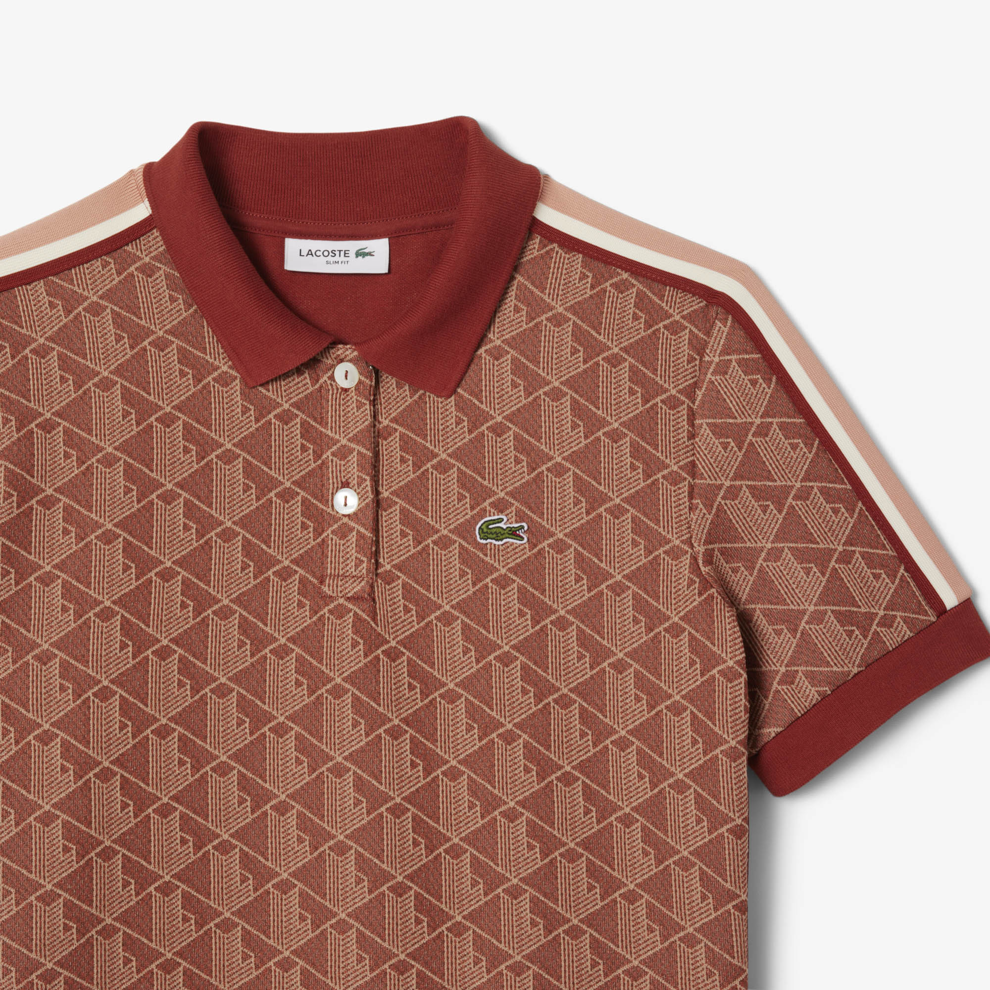 Áo Polo Lacoste Nữ Ôm Dáng Họa Tiết Monogram Chất Vải Jacquard