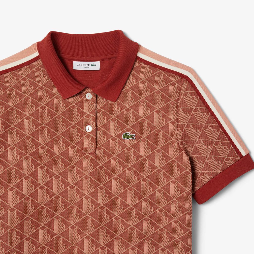 Áo Polo Lacoste Nữ Ôm Dáng Họa Tiết Monogram Chất Vải Jacquard
