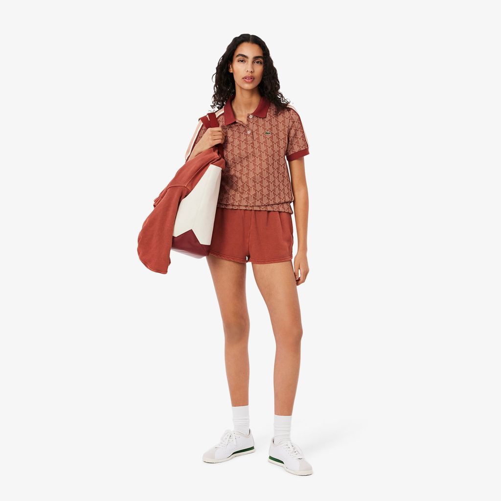Áo Polo Lacoste Nữ Ôm Dáng Họa Tiết Monogram Chất Vải Jacquard