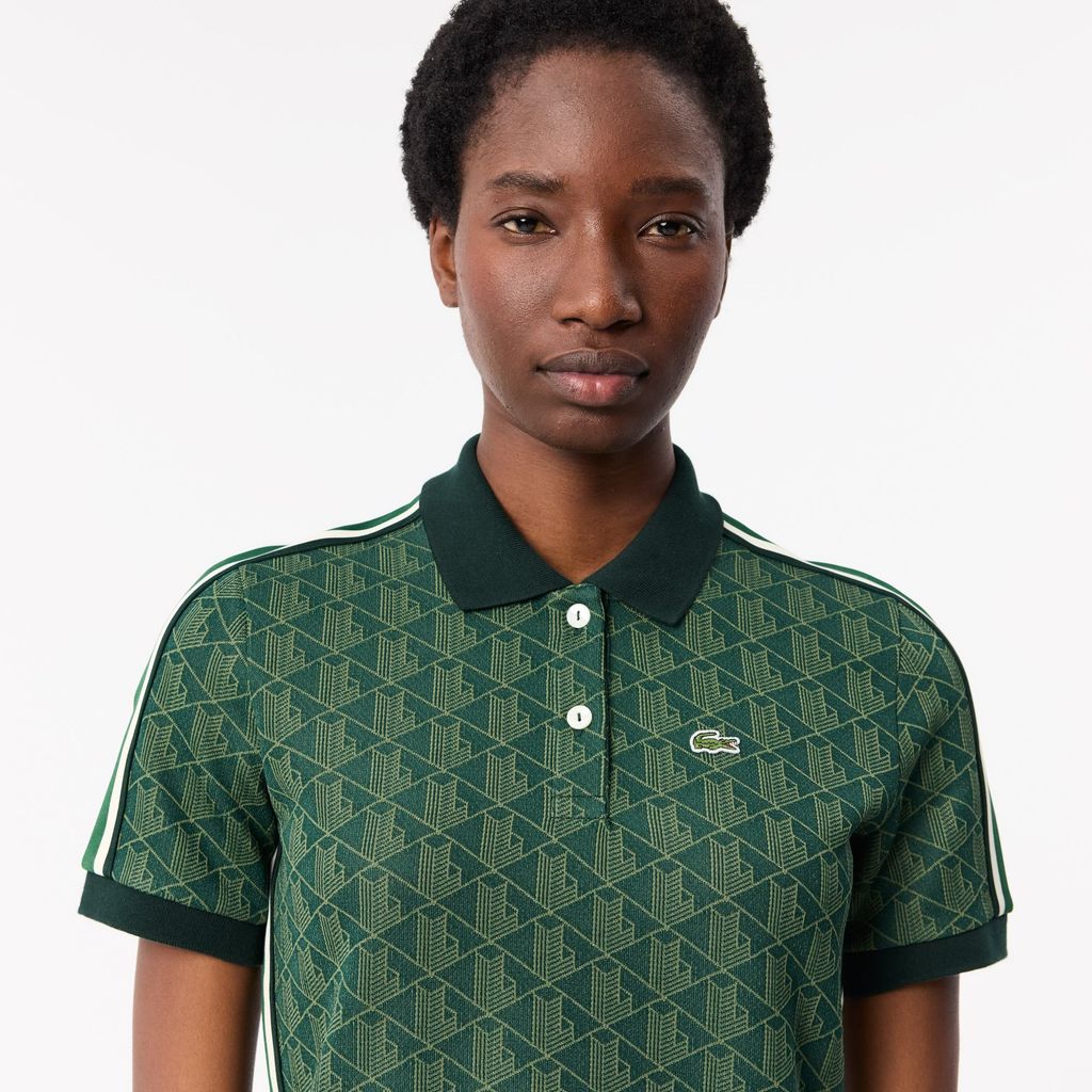 Áo Polo Lacoste Nữ Ôm Dáng Họa Tiết Monogram Chất Vải Jacquard
