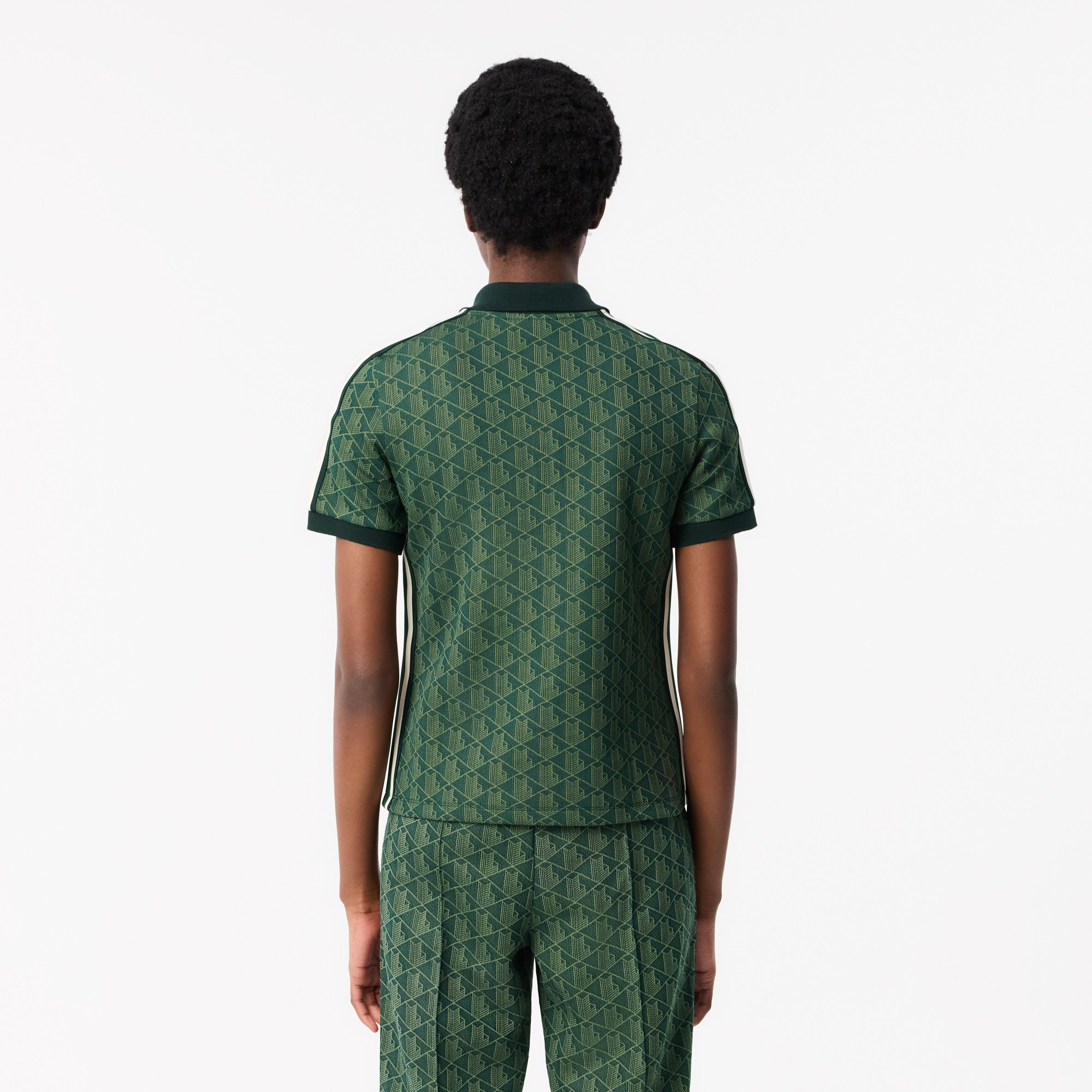 Áo Polo Lacoste Nữ Ôm Dáng Họa Tiết Monogram Chất Vải Jacquard