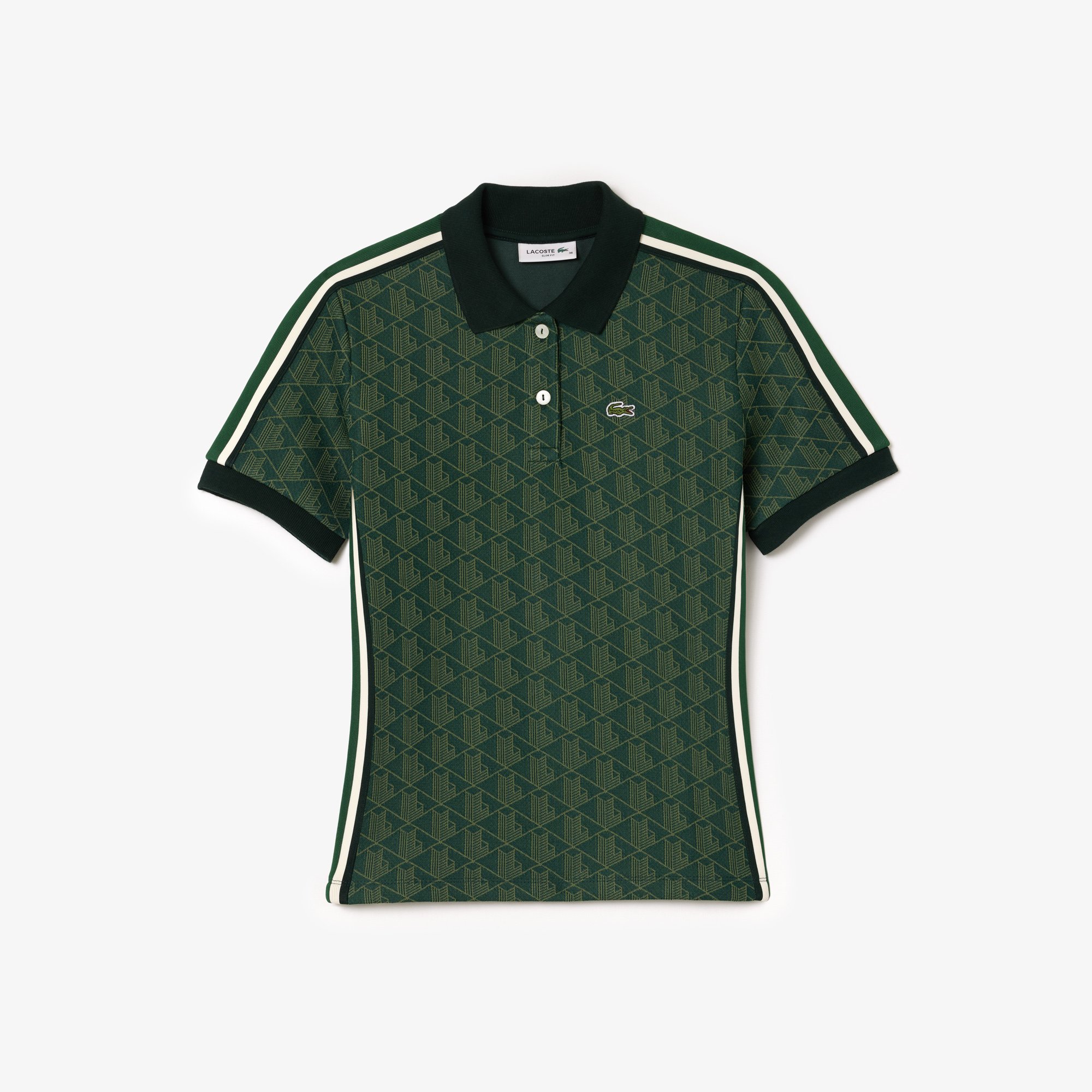 Áo Polo Lacoste Nữ Ôm Dáng Họa Tiết Monogram Chất Vải Jacquard