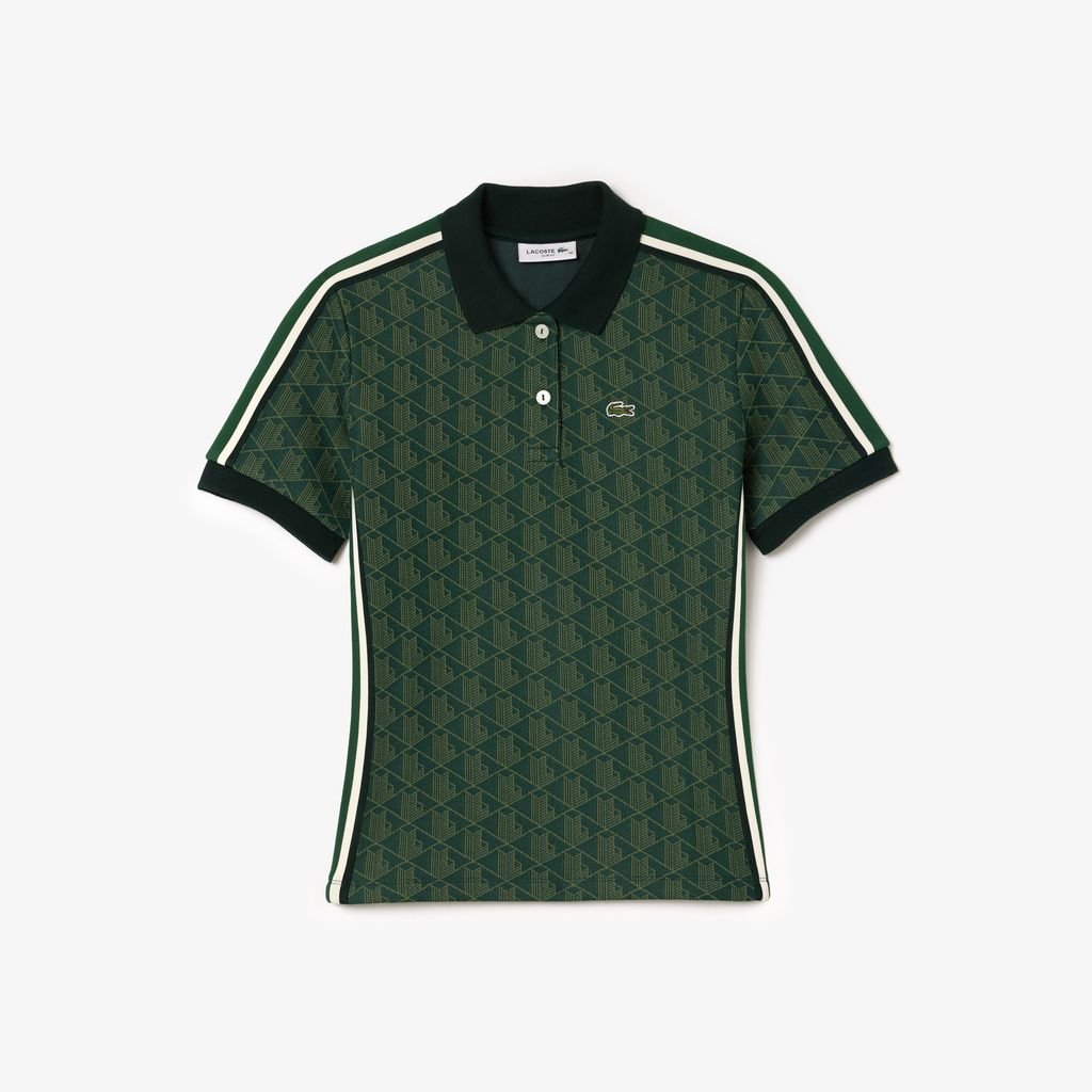 Áo Polo Lacoste Nữ Ôm Dáng Họa Tiết Monogram Chất Vải Jacquard