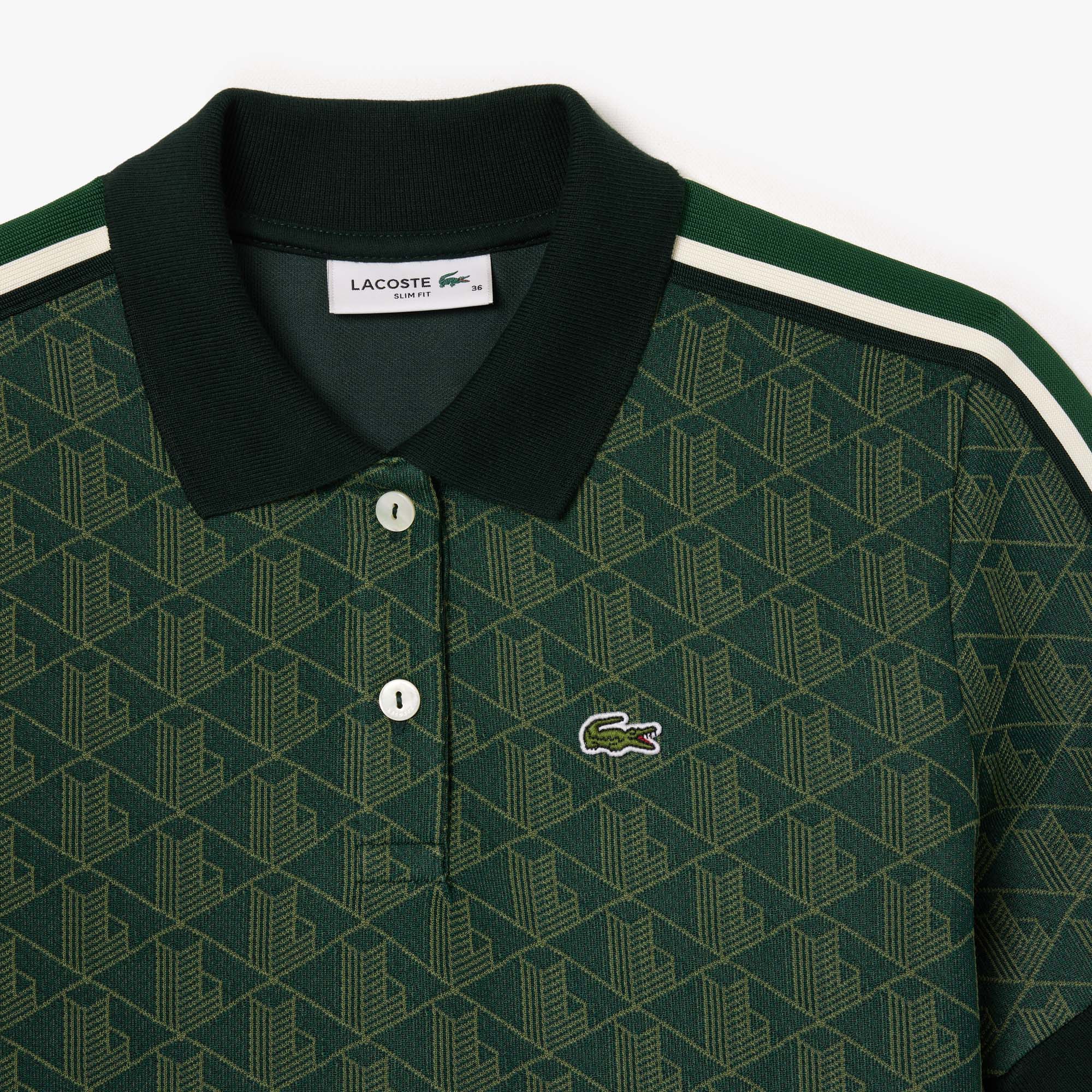 Áo Polo Lacoste Nữ Ôm Dáng Họa Tiết Monogram Chất Vải Jacquard