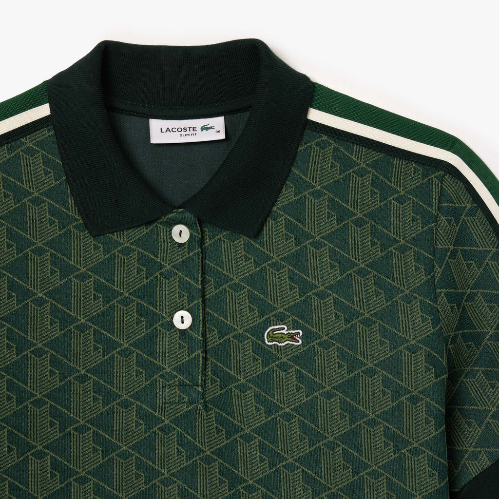 Áo Polo Lacoste Nữ Ôm Dáng Họa Tiết Monogram Chất Vải Jacquard