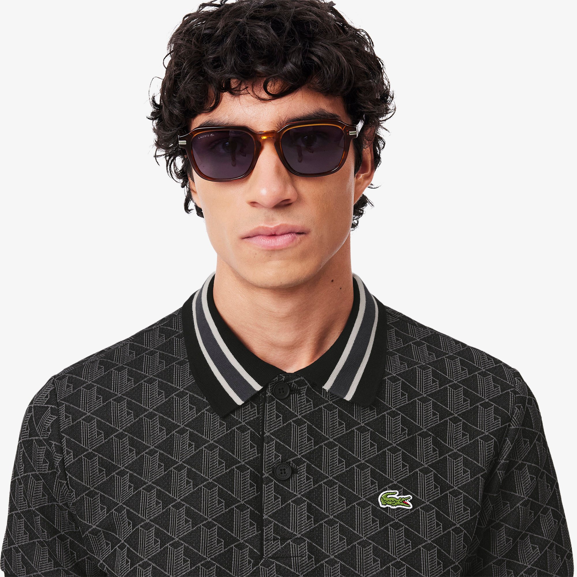 Áo Polo Lacoste Nam Dáng Cổ Điển Có Cổ Tương Phản Hoạ Tiết Monogram Chất Liệu Jacquard