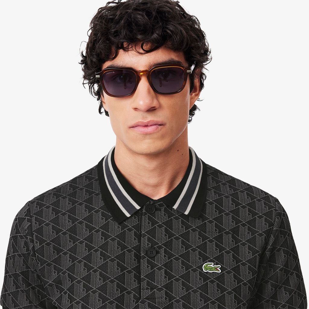 Áo Polo Lacoste Nam Dáng Cổ Điển Có Cổ Tương Phản Hoạ Tiết Monogram Chất Liệu Jacquard