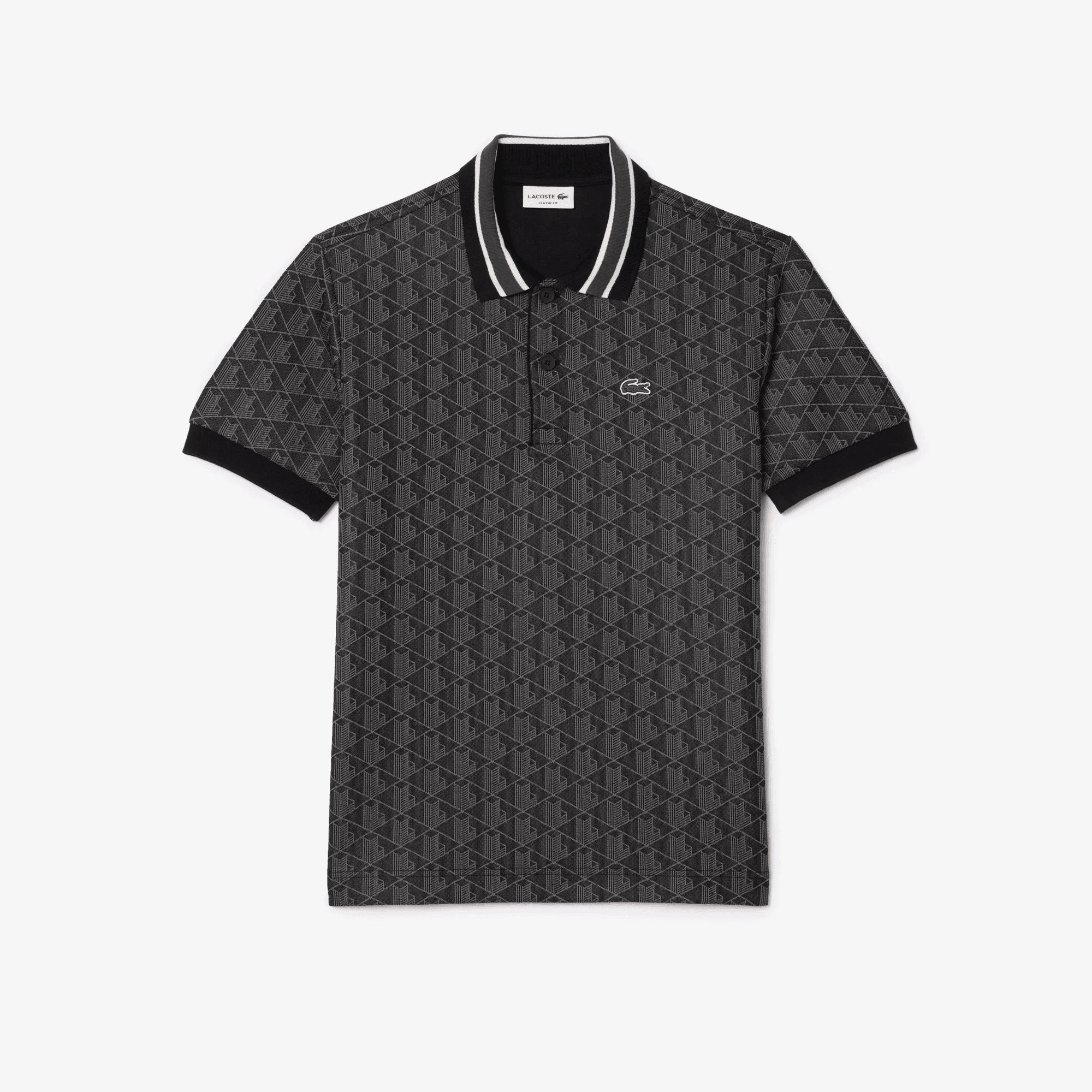 Áo Polo Lacoste Nam Dáng Cổ Điển Có Cổ Tương Phản Hoạ Tiết Monogram Chất Liệu Jacquard