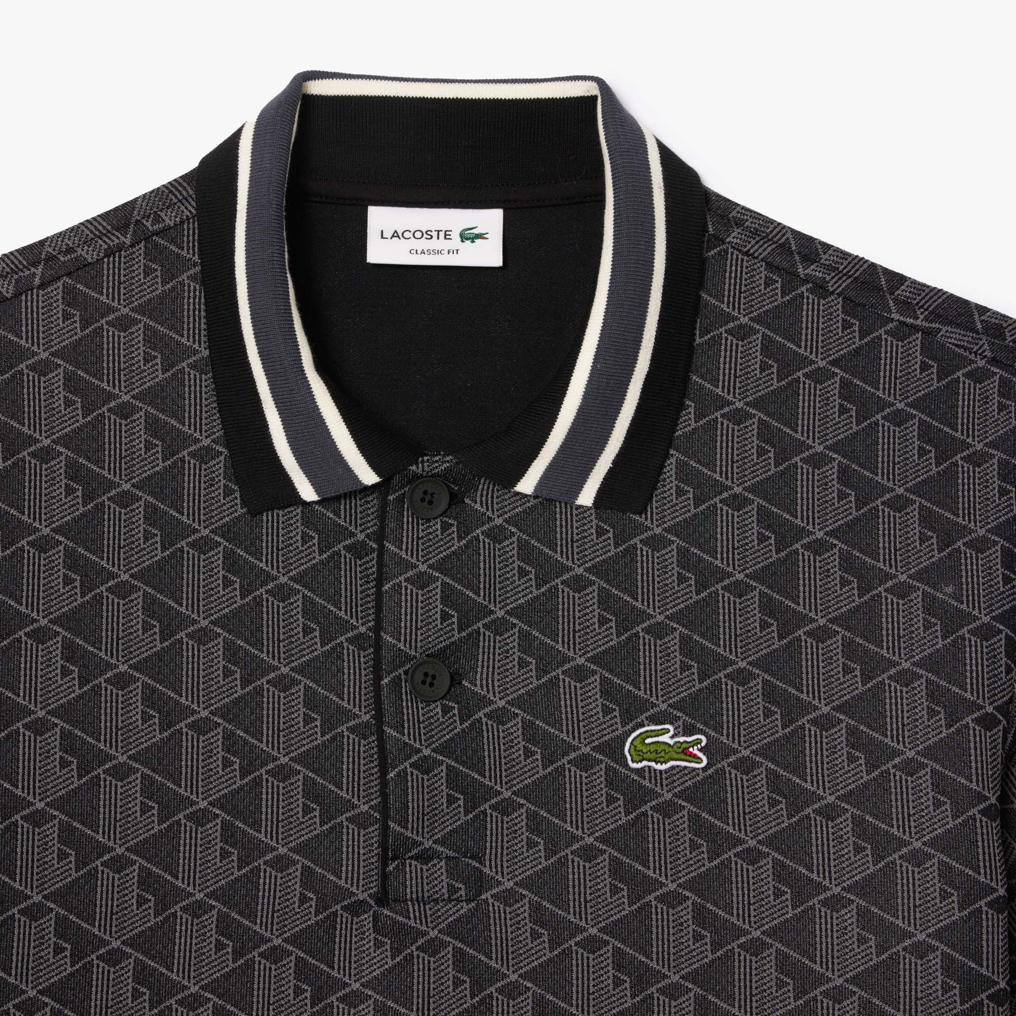 Áo Polo Lacoste Nam Dáng Cổ Điển Có Cổ Tương Phản Hoạ Tiết Monogram Chất Liệu Jacquard