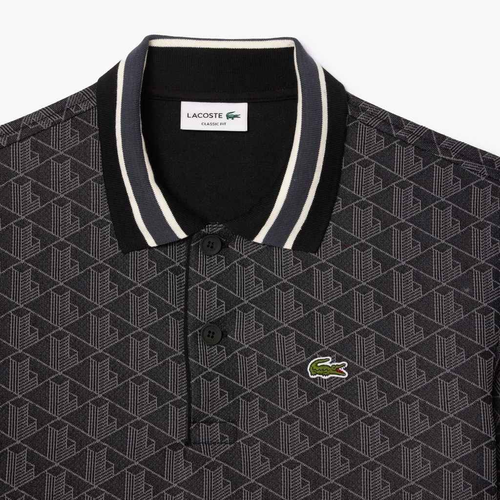 Áo Polo Lacoste Nam Dáng Cổ Điển Có Cổ Tương Phản Hoạ Tiết Monogram Chất Liệu Jacquard