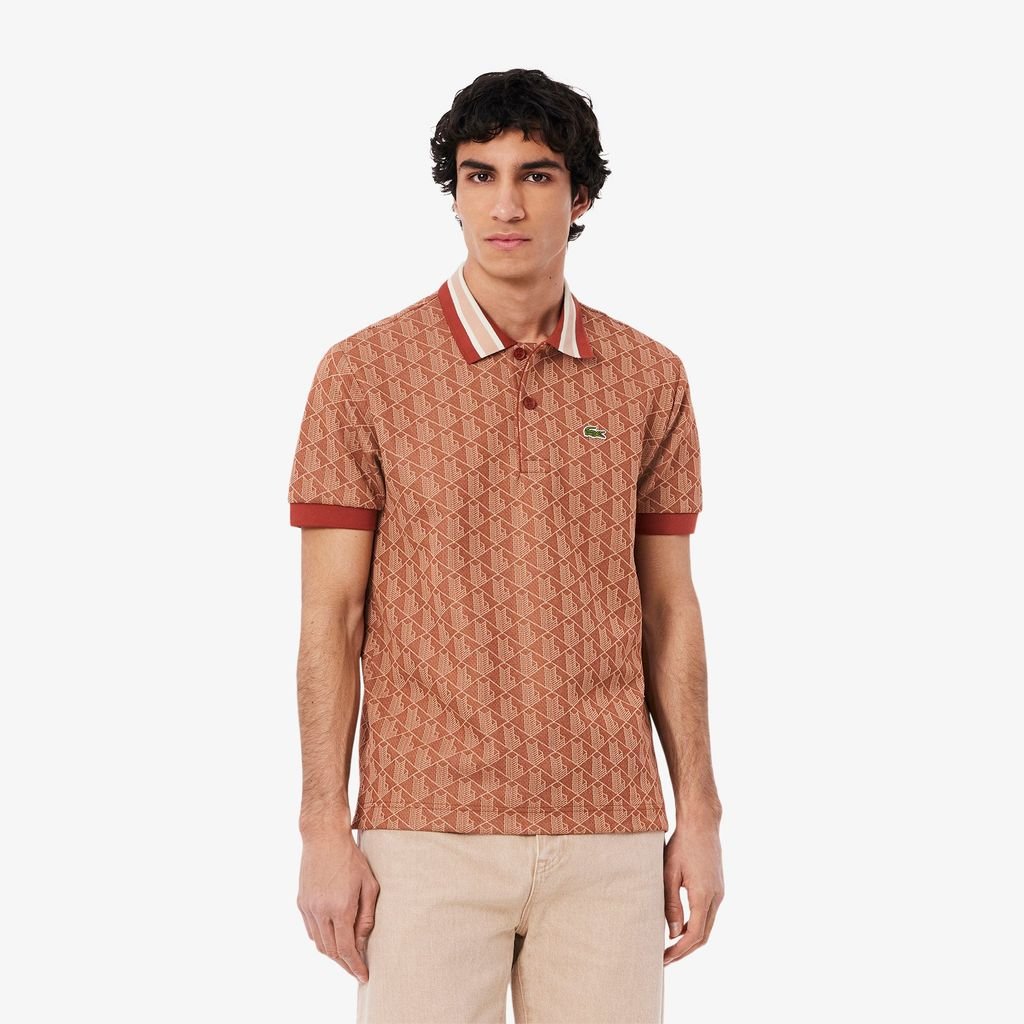 Áo Polo Lacoste Nam Dáng Cổ Điển Có Cổ Tương Phản Hoạ Tiết Monogram Chất Liệu Jacquard