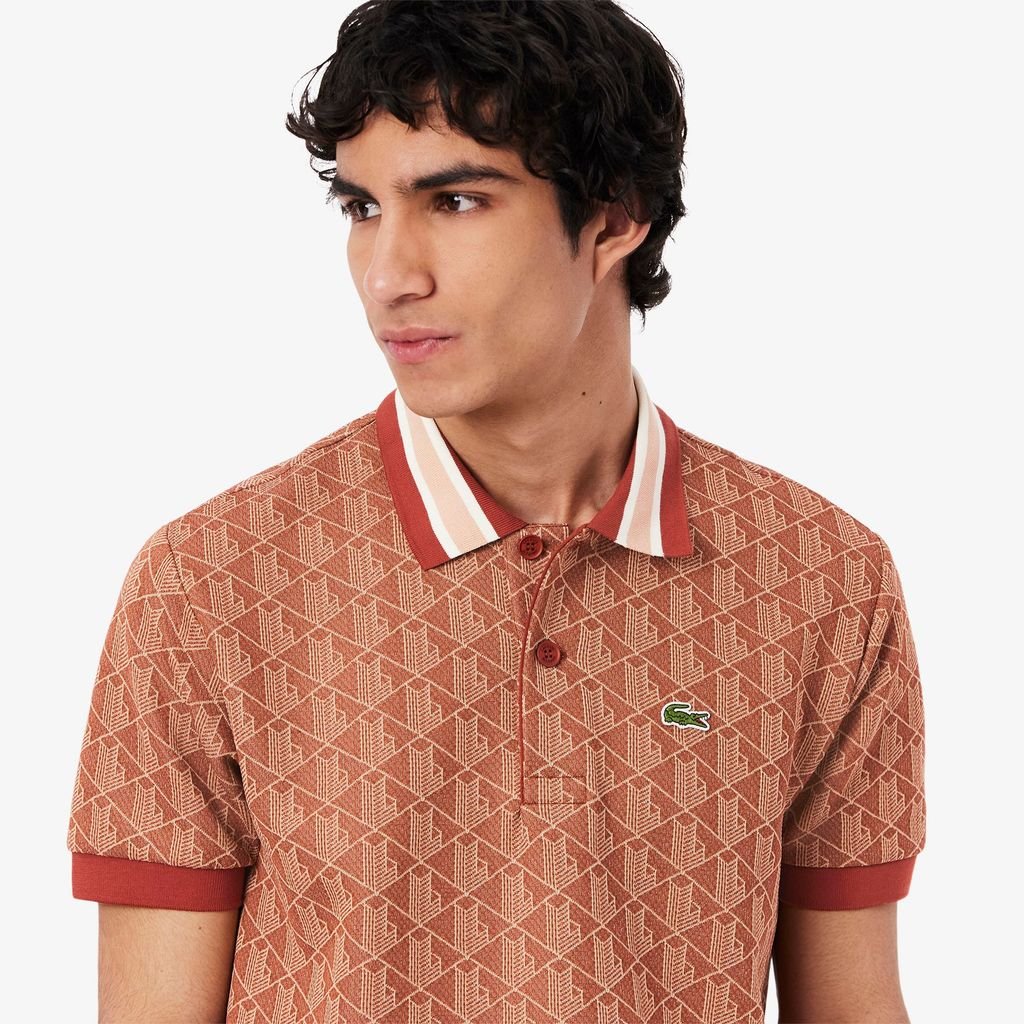 Áo Polo Lacoste Nam Dáng Cổ Điển Có Cổ Tương Phản Hoạ Tiết Monogram Chất Liệu Jacquard