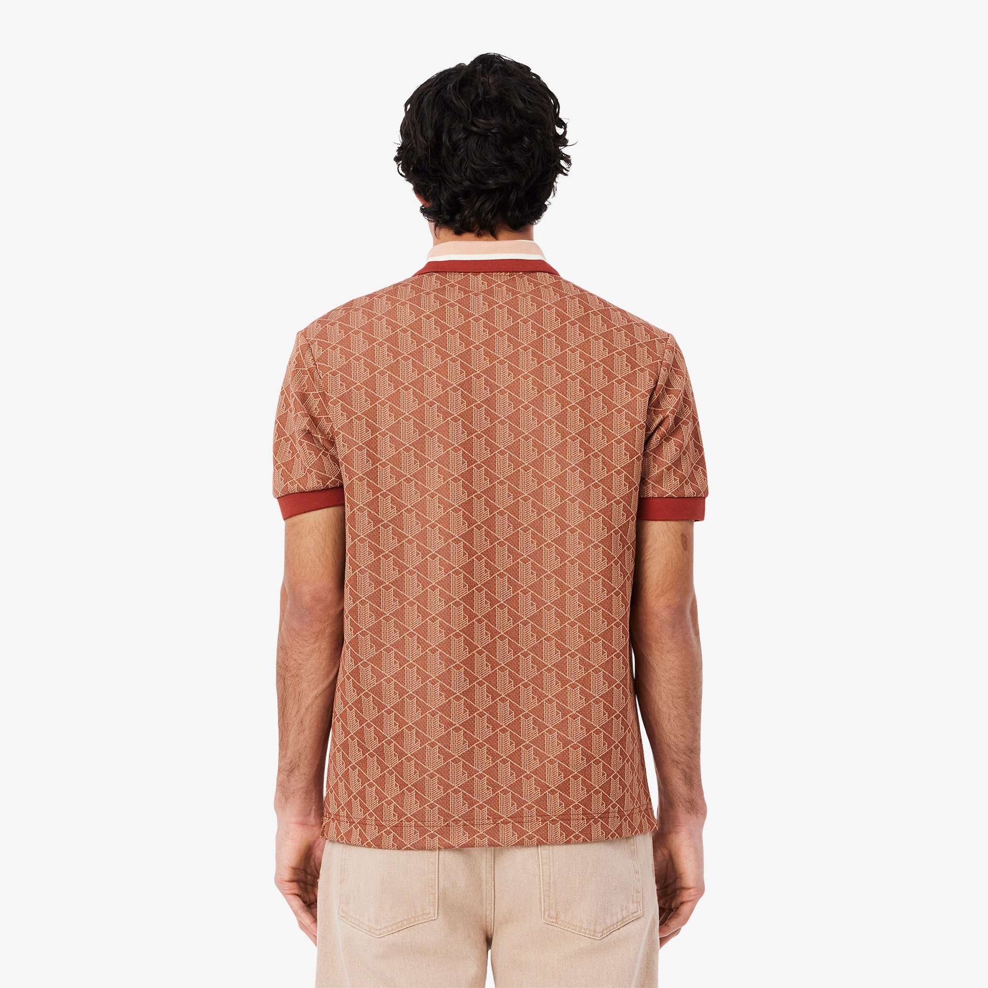 Áo Polo Lacoste Nam Dáng Cổ Điển Có Cổ Tương Phản Hoạ Tiết Monogram Chất Liệu Jacquard