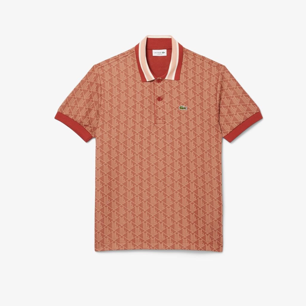 Áo Polo Lacoste Nam Dáng Cổ Điển Có Cổ Tương Phản Hoạ Tiết Monogram Chất Liệu Jacquard