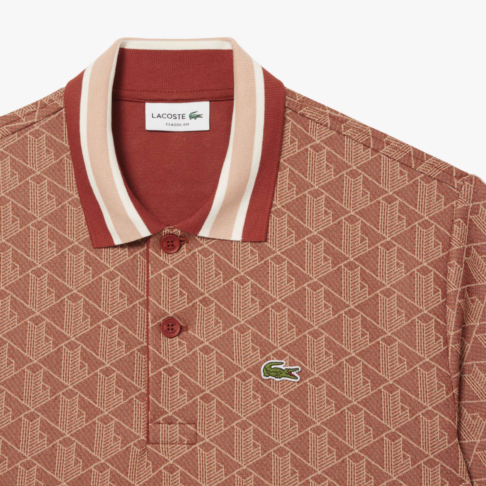 Áo Polo Lacoste Nam Dáng Cổ Điển Có Cổ Tương Phản Hoạ Tiết Monogram Chất Liệu Jacquard