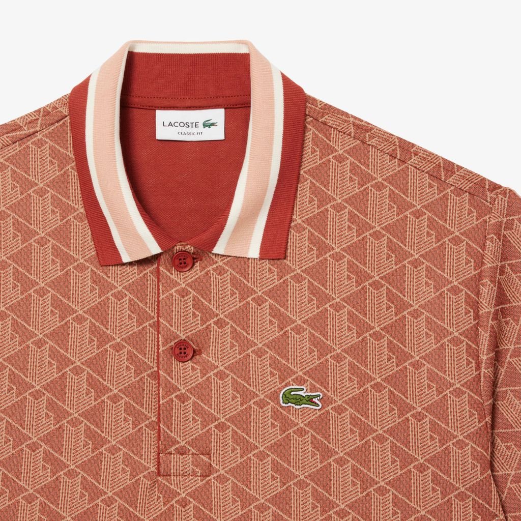 Áo Polo Lacoste Nam Dáng Cổ Điển Có Cổ Tương Phản Hoạ Tiết Monogram Chất Liệu Jacquard