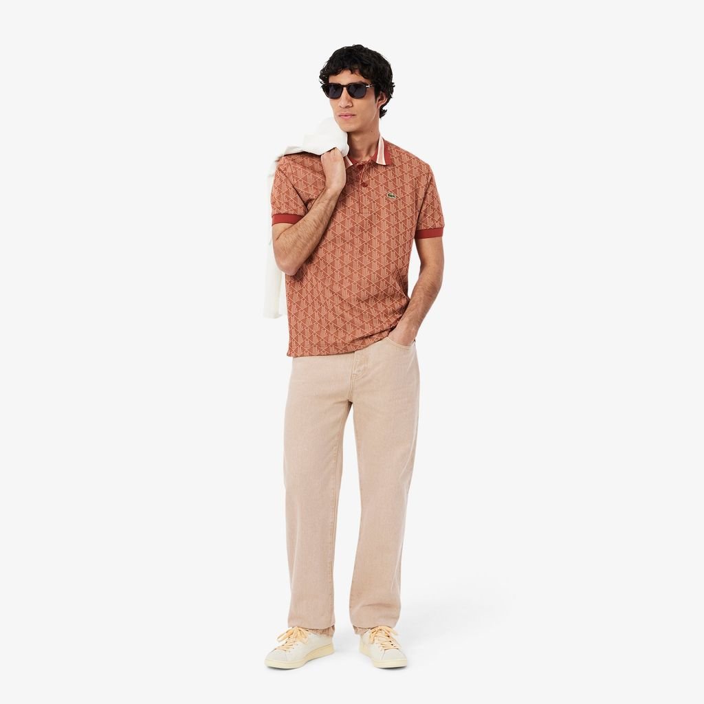 Áo Polo Lacoste Nam Dáng Cổ Điển Có Cổ Tương Phản Hoạ Tiết Monogram Chất Liệu Jacquard