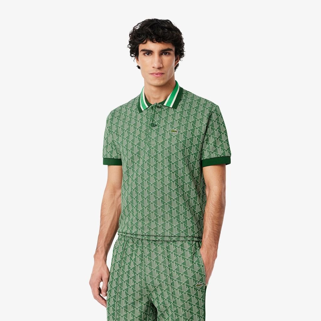 Áo Polo Lacoste Nam Dáng Cổ Điển Có Cổ Tương Phản Hoạ Tiết Monogram Chất Liệu Jacquard