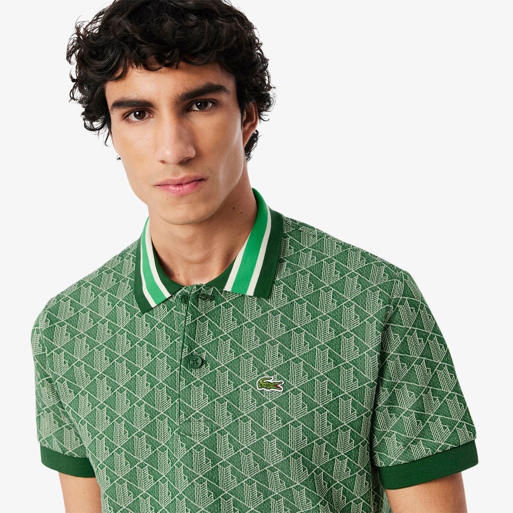 Áo Polo Lacoste Nam Dáng Cổ Điển Có Cổ Tương Phản Hoạ Tiết Monogram Chất Liệu Jacquard
