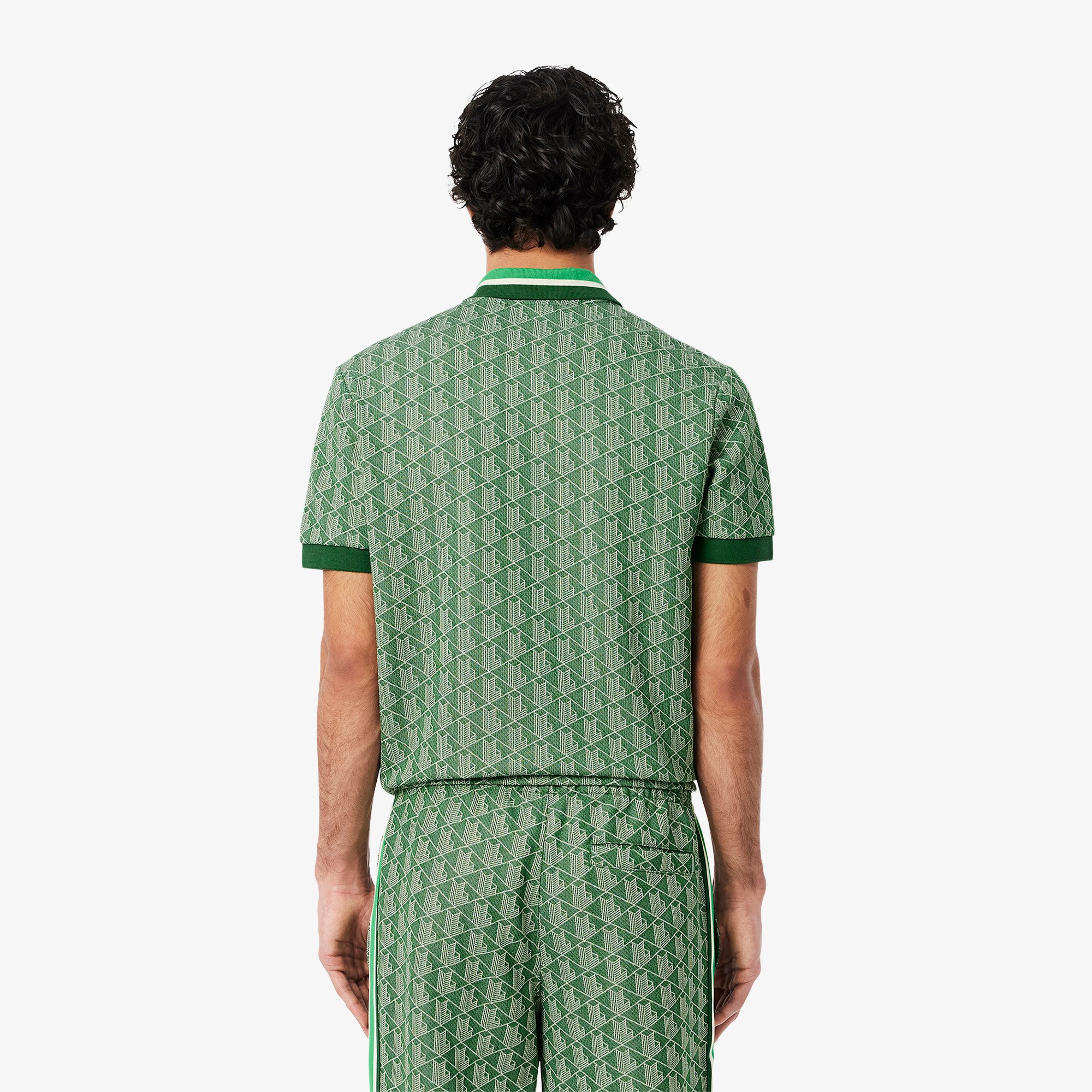 Áo Polo Lacoste Nam Dáng Cổ Điển Có Cổ Tương Phản Hoạ Tiết Monogram Chất Liệu Jacquard