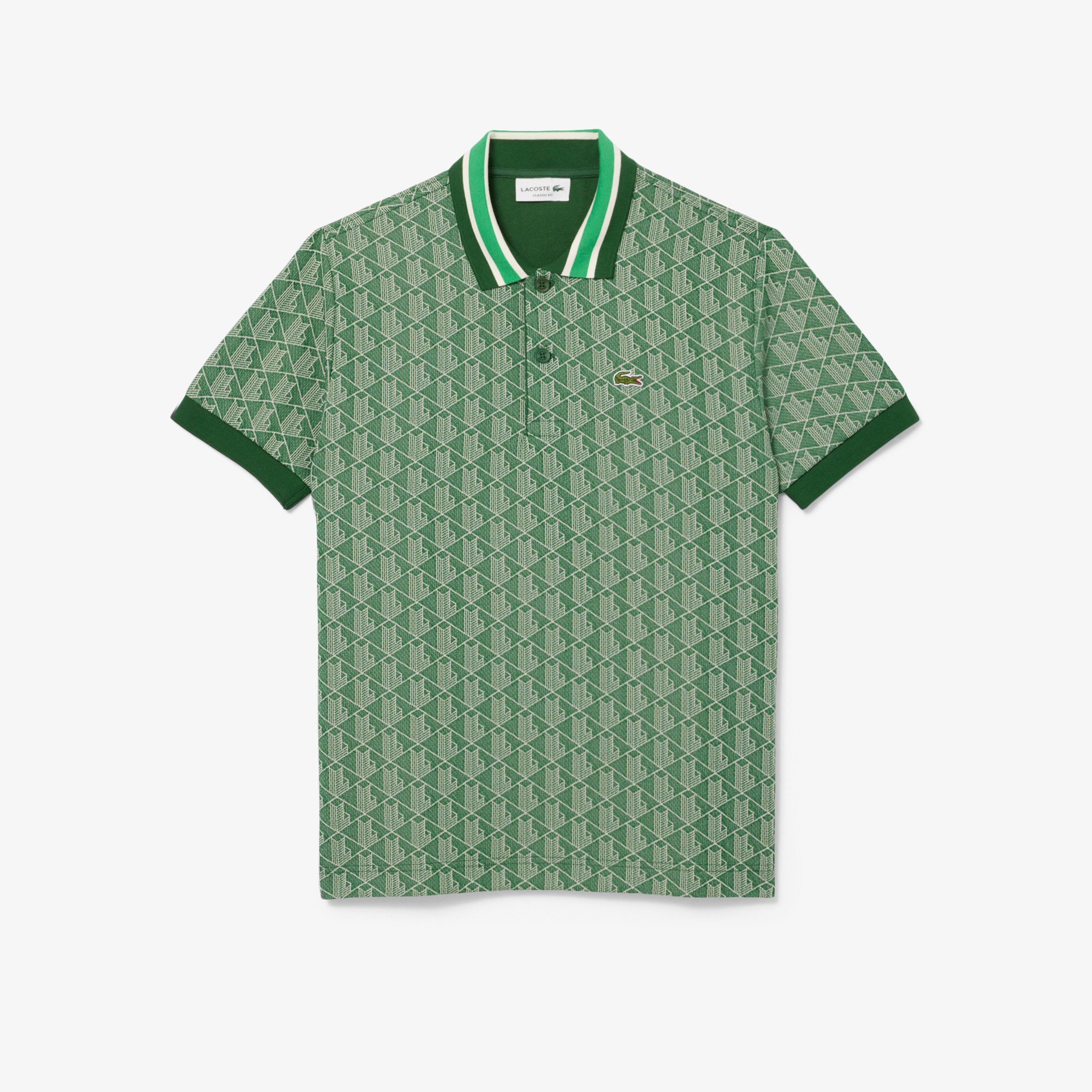 Áo Polo Lacoste Nam Dáng Cổ Điển Có Cổ Tương Phản Hoạ Tiết Monogram Chất Liệu Jacquard