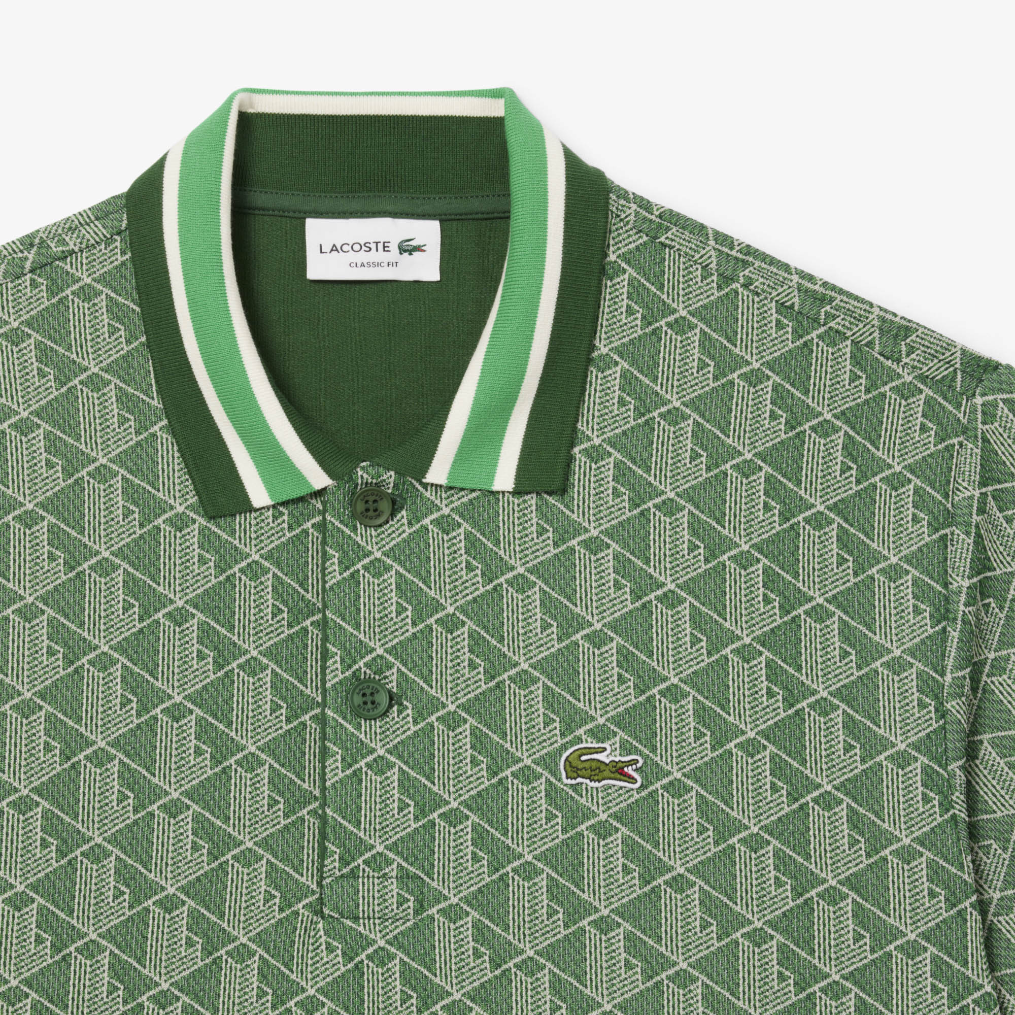 Áo Polo Lacoste Nam Dáng Cổ Điển Có Cổ Tương Phản Hoạ Tiết Monogram Chất Liệu Jacquard