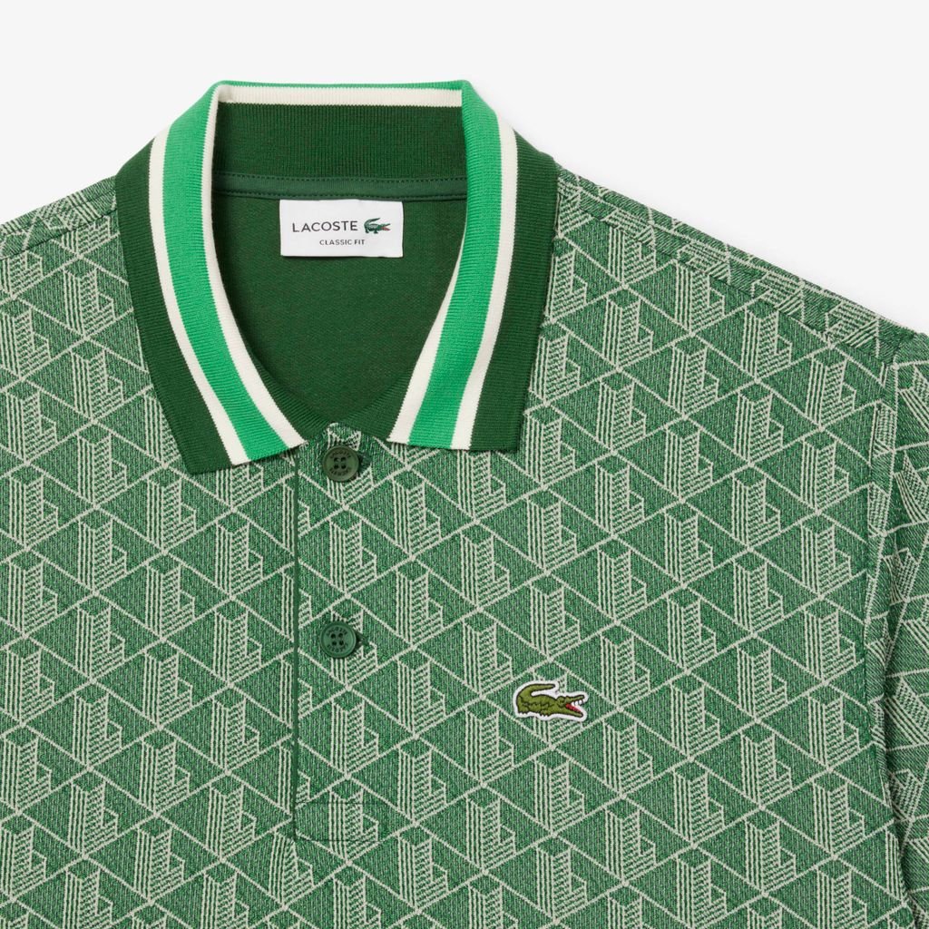 Áo Polo Lacoste Nam Dáng Cổ Điển Có Cổ Tương Phản Hoạ Tiết Monogram Chất Liệu Jacquard