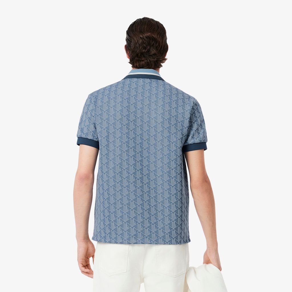 Áo Polo Lacoste Nam Dáng Cổ Điển Có Cổ Tương Phản Hoạ Tiết Monogram Chất Liệu Jacquard