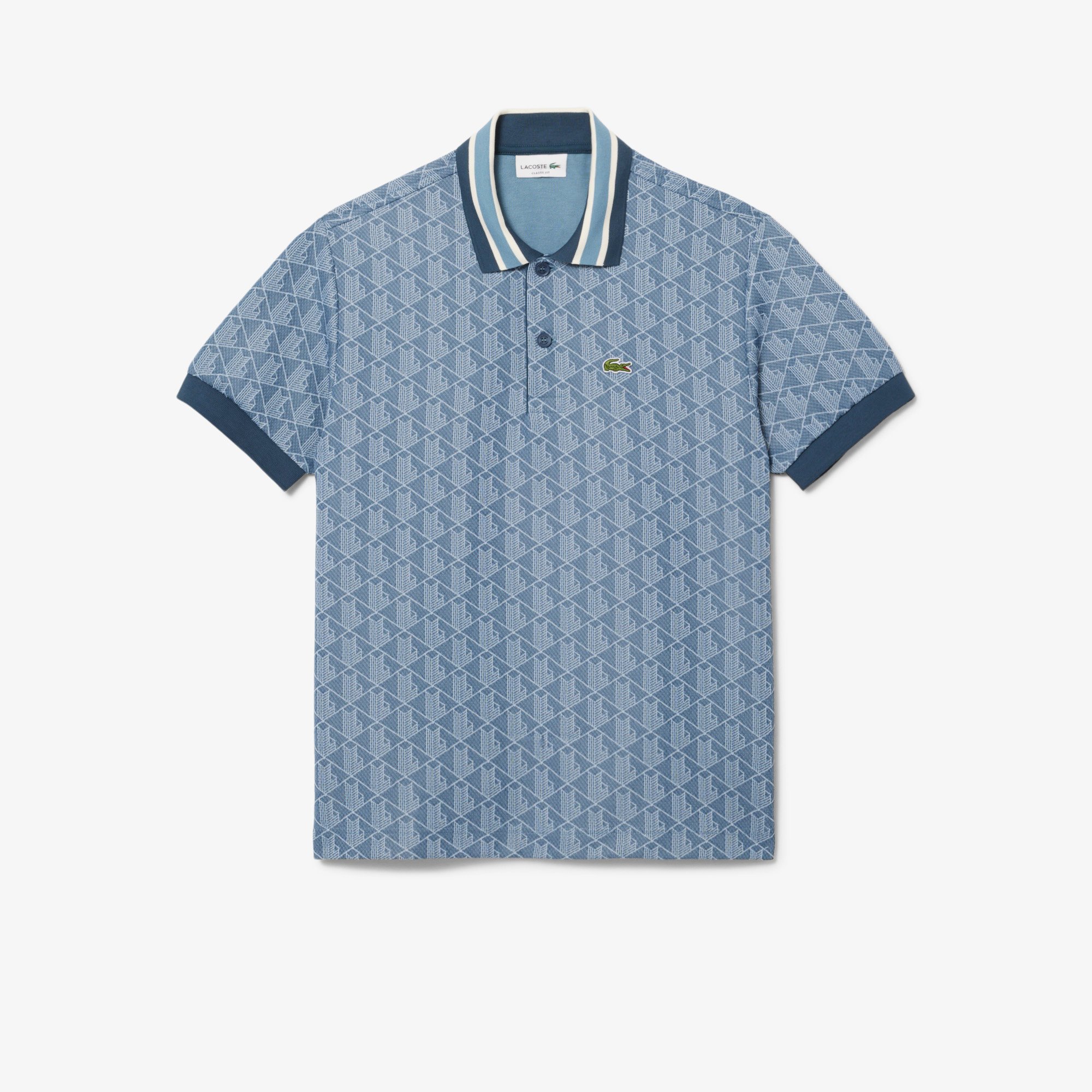 Áo Polo Lacoste Nam Dáng Cổ Điển Có Cổ Tương Phản Hoạ Tiết Monogram Chất Liệu Jacquard