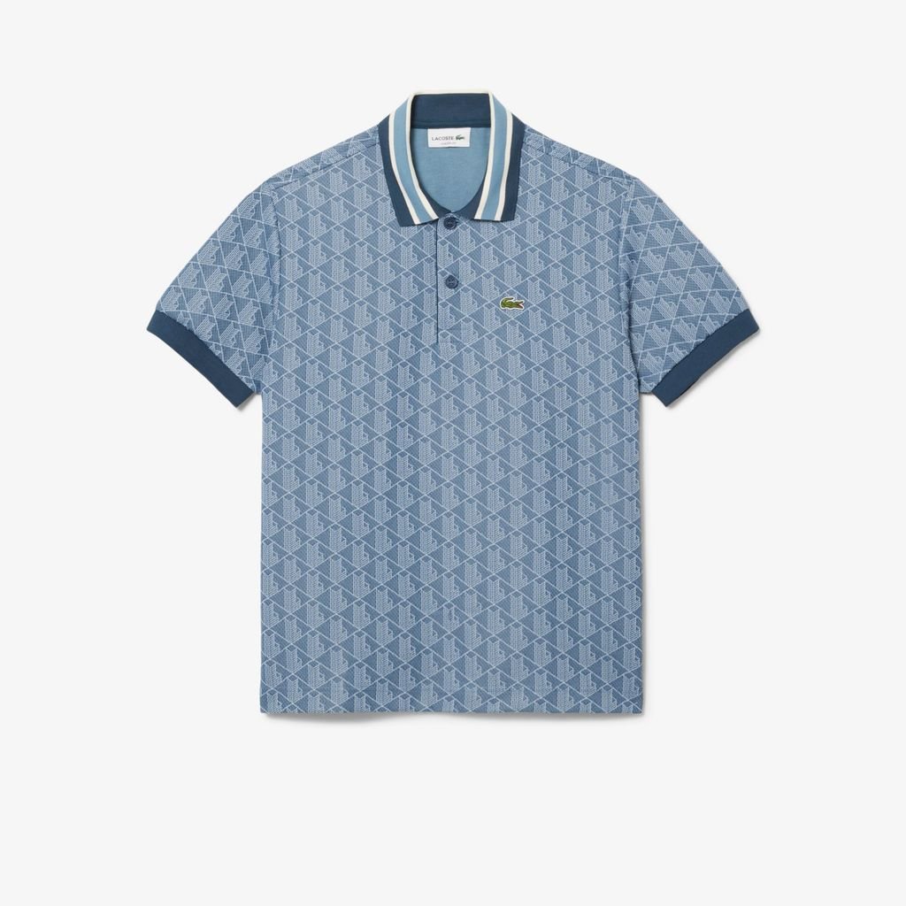 Áo Polo Lacoste Nam Dáng Cổ Điển Có Cổ Tương Phản Hoạ Tiết Monogram Chất Liệu Jacquard