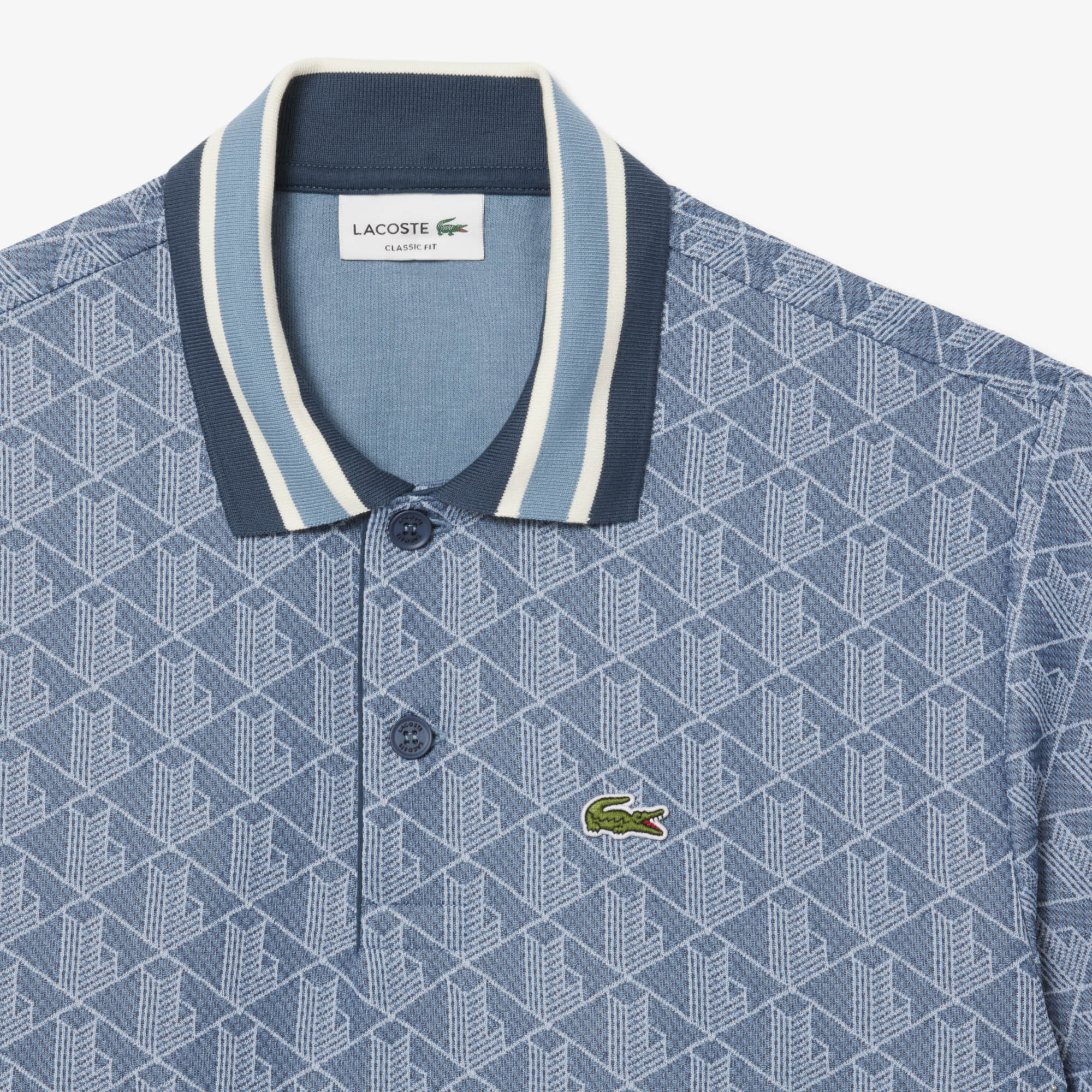 Áo Polo Lacoste Nam Dáng Cổ Điển Có Cổ Tương Phản Hoạ Tiết Monogram Chất Liệu Jacquard