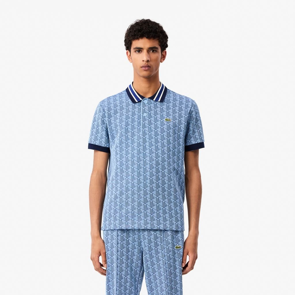 Áo Polo Lacoste Nam Dáng Cổ Điển Có Cổ Tương Phản Hoạ Tiết Monogram Chất Liệu Jacquard