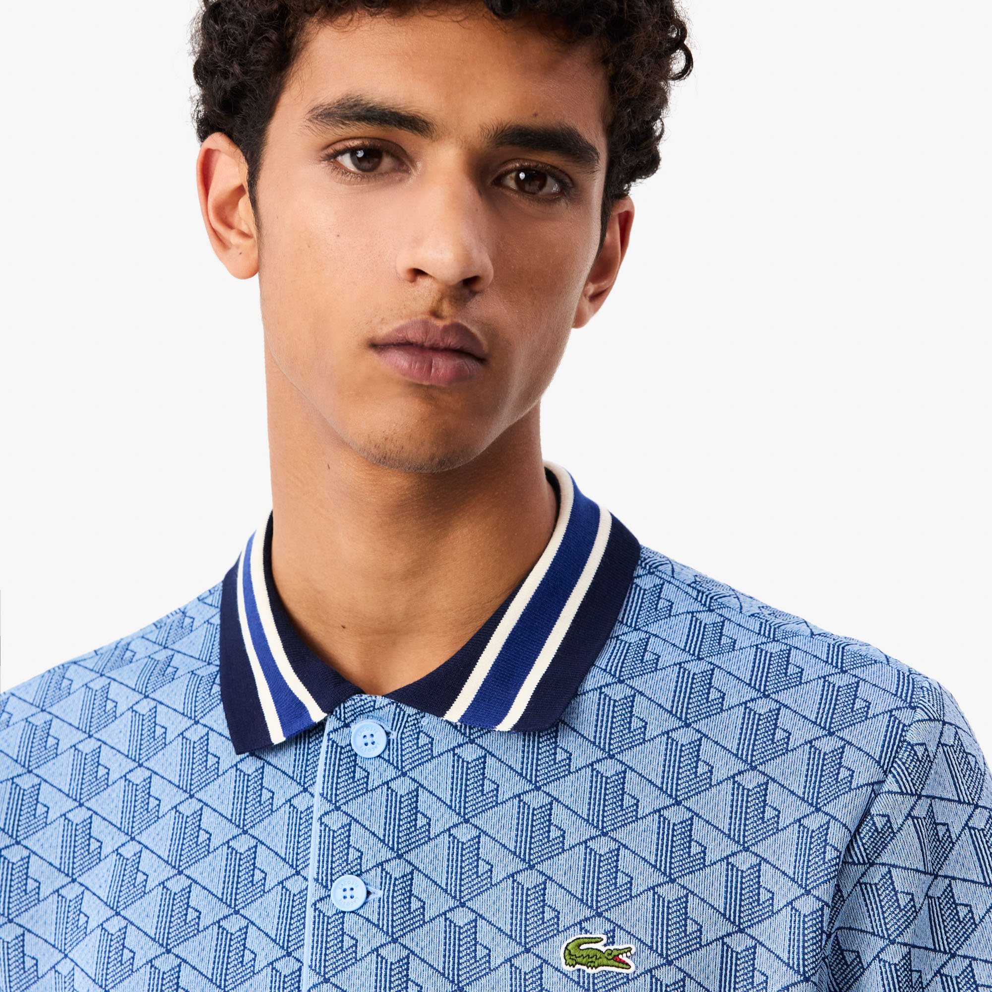 Áo Polo Lacoste Nam Dáng Cổ Điển Có Cổ Tương Phản Hoạ Tiết Monogram Chất Liệu Jacquard