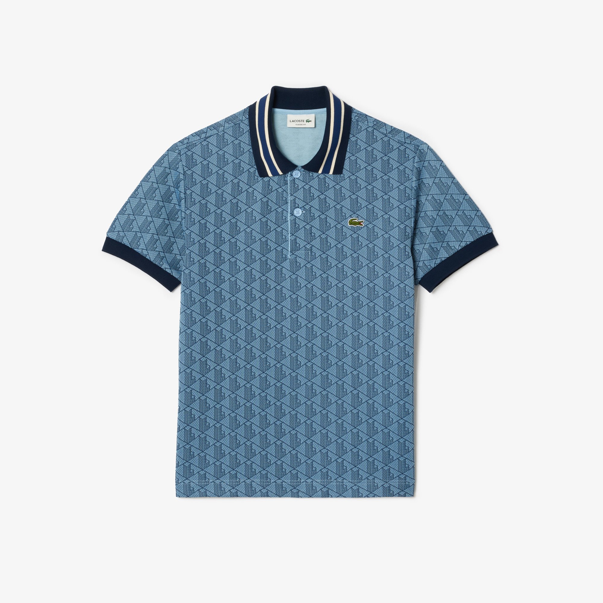 Áo Polo Lacoste Nam Dáng Cổ Điển Có Cổ Tương Phản Hoạ Tiết Monogram Chất Liệu Jacquard