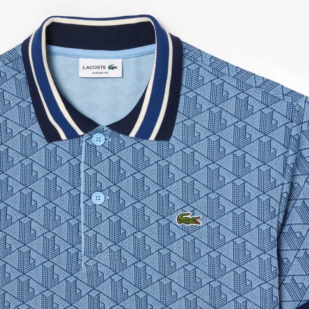 Áo Polo Lacoste Nam Dáng Cổ Điển Có Cổ Tương Phản Hoạ Tiết Monogram Chất Liệu Jacquard