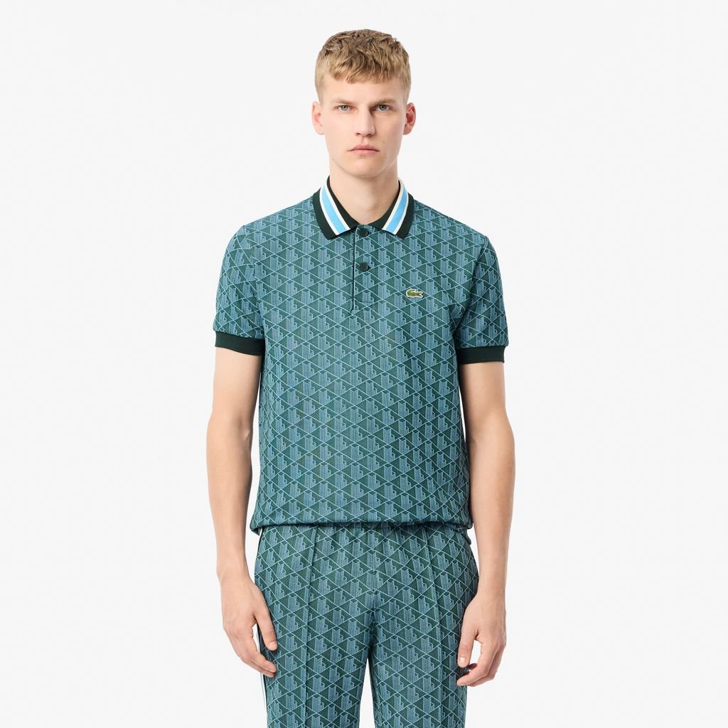 Áo Polo Lacoste Nam Dáng Cổ Điển Có Cổ Tương Phản Hoạ Tiết Monogram Chất Liệu Jacquard