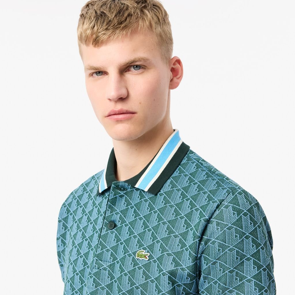 Áo Polo Lacoste Nam Dáng Cổ Điển Có Cổ Tương Phản Hoạ Tiết Monogram Chất Liệu Jacquard