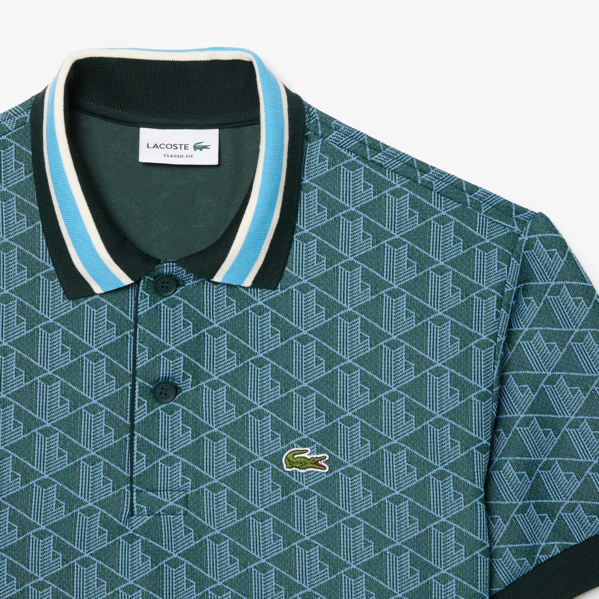 Áo Polo Lacoste Nam Dáng Cổ Điển Có Cổ Tương Phản Hoạ Tiết Monogram Chất Liệu Jacquard