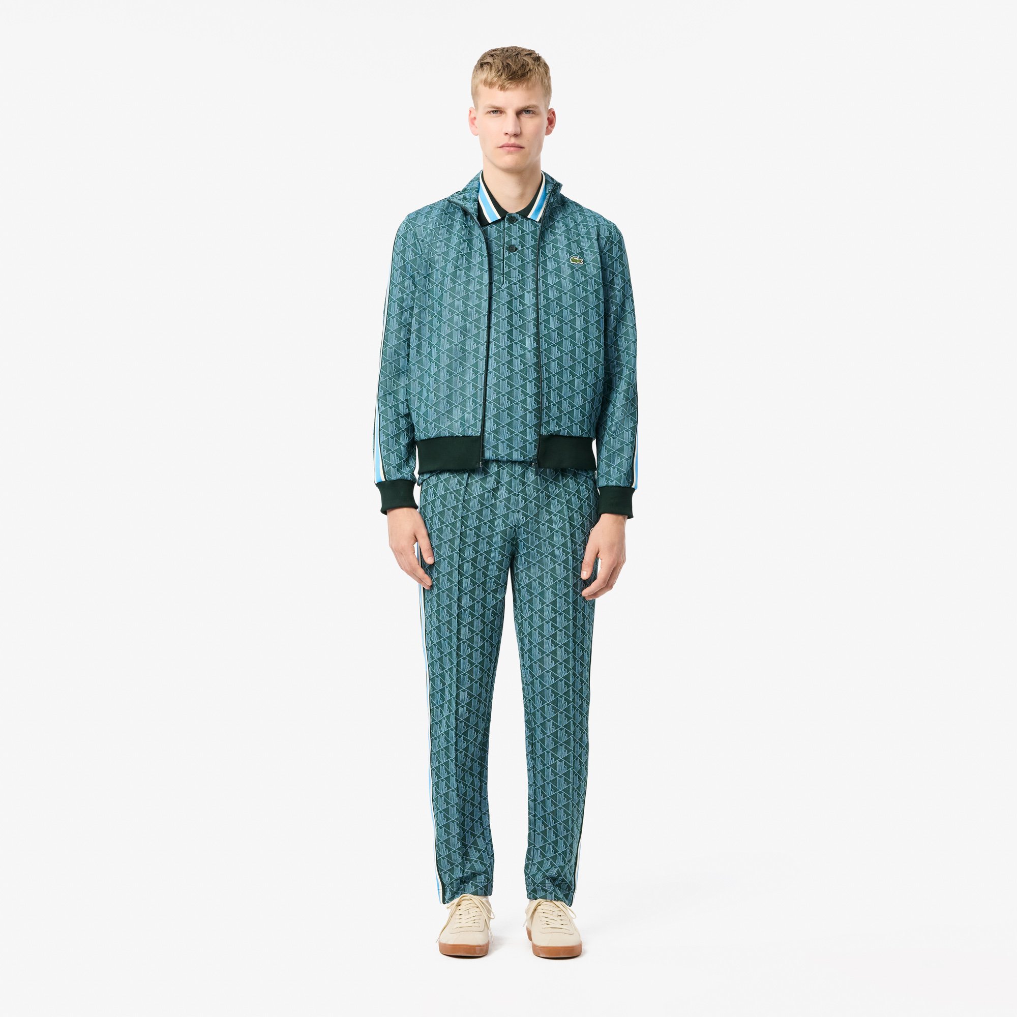 Áo Polo Lacoste Nam Dáng Cổ Điển Có Cổ Tương Phản Hoạ Tiết Monogram Chất Liệu Jacquard